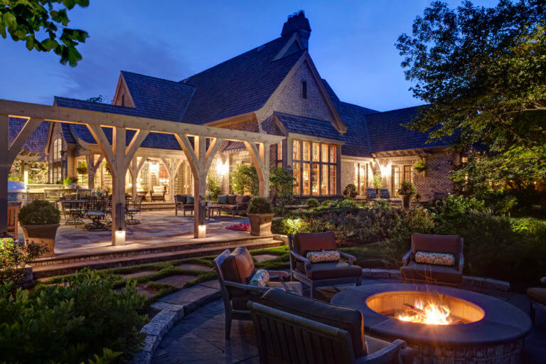 fire pit in backyard design for Thomas home in Wheaton, IL