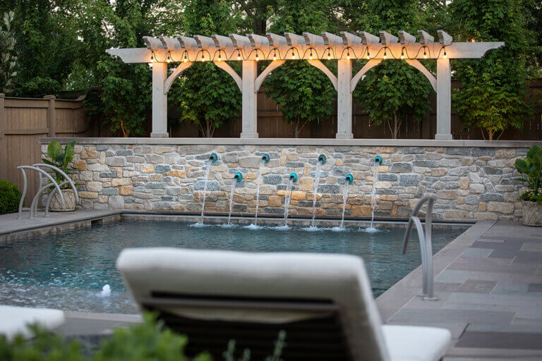 pool area of Hursthouse landscape design project in Naperville, IL